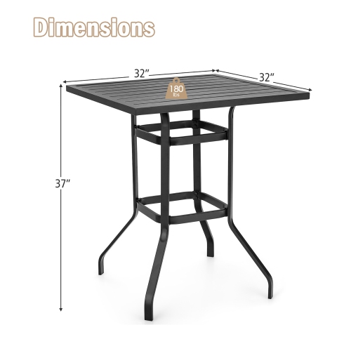 Costway 32" Patio Square Bar Table Metal Cafe Bistro Table Garden Deck Black