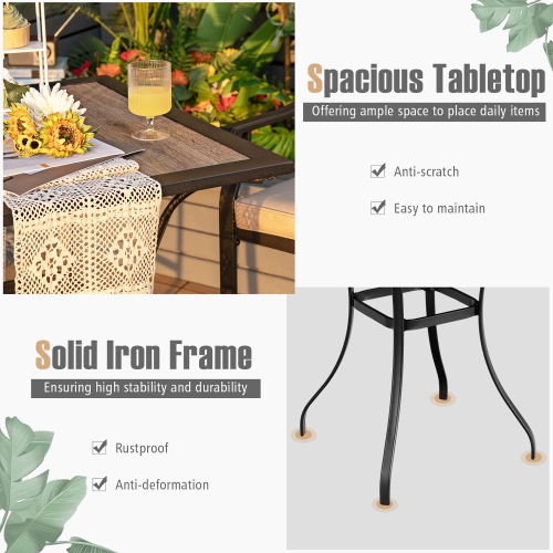 Costway Patio Square Bar Table Wood-Like Tabletop Metal Frame Garden Backyard