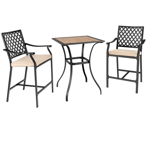 Costway Patio Square Bar Table Wood-Like Tabletop Metal Frame Garden Backyard