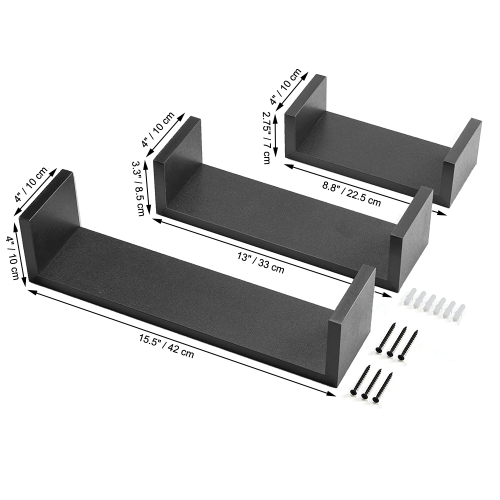 ITY International - Ensemble de 3 Tablettes Murales en Bois, Noir