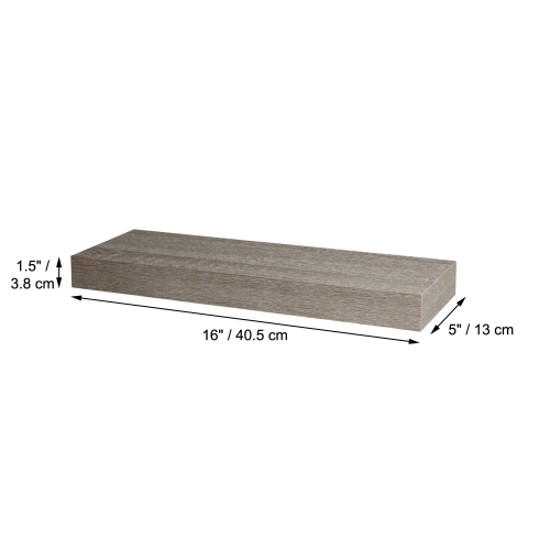 ITY International - Mini Individual Wooden Floating Shelf, 16" x 5.1" x 1.5", Taupe Grey