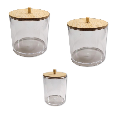 ITY International - Ensemble de 2 Grand et 1 Petits Pot de Rangement avec Couvercle en Bambou