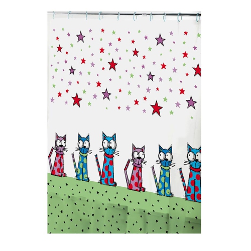ITY International - Peva Shower Curtain, 71" x 71", Cats Pattern