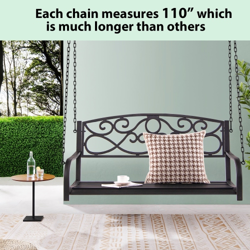 Costway Outdoor 2-Person Metal Porch Swing Hanging Patio Bench 485 Lbs Capacity Black\Brown
