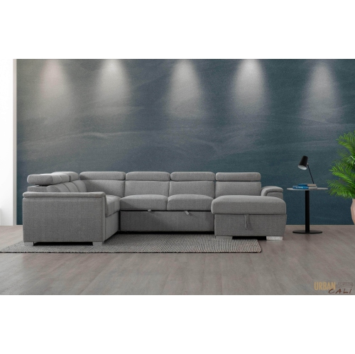 Urban Cali Bel Air Large Modular Sleeper Sectional Sofa Bed with Storage Chaise in Thora Stone