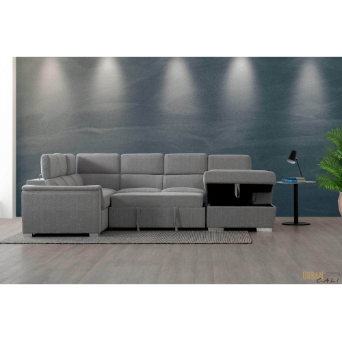 Urban Cali Bel Air Large Modular Sleeper Sectional Sofa Bed with Storage Chaise in Thora Stone