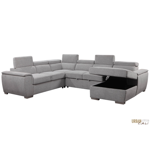 Urban Cali Bel Air Large Modular Sleeper Sectional Sofa Bed with Storage Chaise in Thora Stone