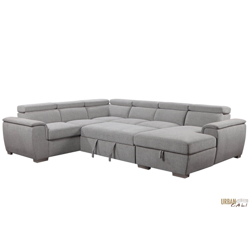 Urban Cali Bel Air Large Modular Sleeper Sectional Sofa Bed with Storage Chaise in Thora Stone