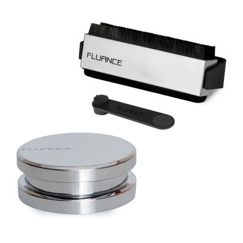 Fluance Vinyl Record Accessory Kit With Record and Stylus Anti-Static Carbon Fiber Brushes and Record Weight (VB52RW02)