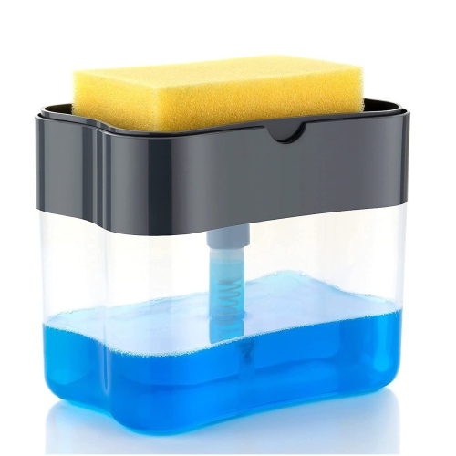 2 in 1 Soap Pump Dispenser for Kitchen Sink Dish Washing Soap Dispenser 380 ml Liquid Dispenser ,Soap, Sponge Holder, With Sponge