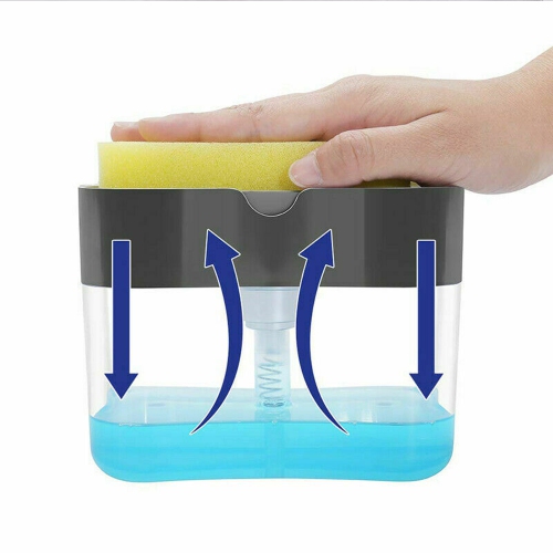 2 in 1 Soap Pump Dispenser for Kitchen Sink Dish Washing Soap Dispenser 380 ml Liquid Dispenser ,Soap, Sponge Holder, With Sponge