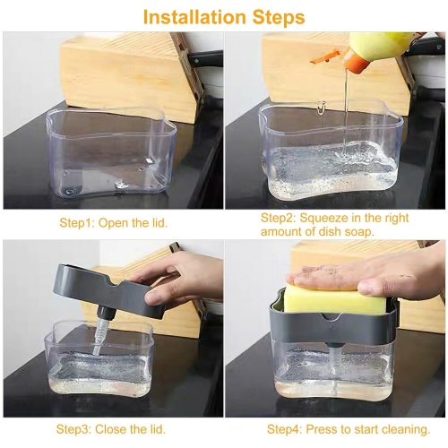 2 in 1 Soap Pump Dispenser for Kitchen Sink Dish Washing Soap Dispenser 380 ml Liquid Dispenser ,Soap, Sponge Holder, With Sponge