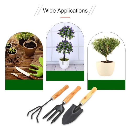 3PCS Garden Planting Tool Set Bonsai Succulent Transplanting Iron Rake Shovel Trowel Garden Planting Hand Tools for Home Garden