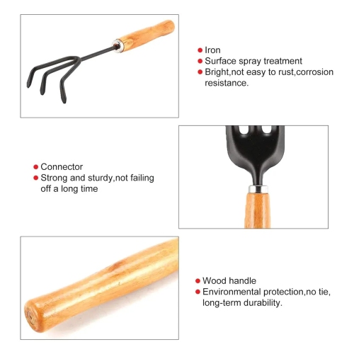 3PCS Garden Planting Tool Set Bonsai Succulent Transplanting Iron Rake Shovel Trowel Garden Planting Hand Tools for Home Garden