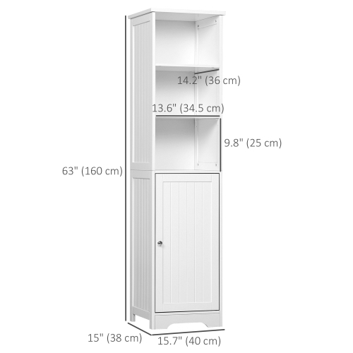 kleankin Narrow Bathroom Cabinet, Tall Bathroom Storage Cabinet, Freestanding Linen Cabinet with Adjustable Shelf, 3 Open Shelves, White