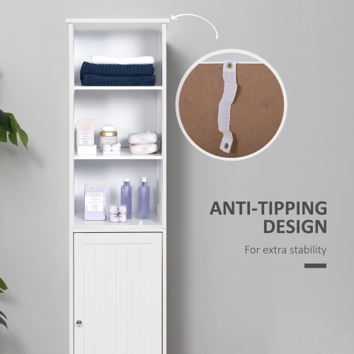 kleankin Narrow Bathroom Cabinet, Tall Bathroom Storage Cabinet, Freestanding Linen Cabinet with Adjustable Shelf, 3 Open Shelves, White