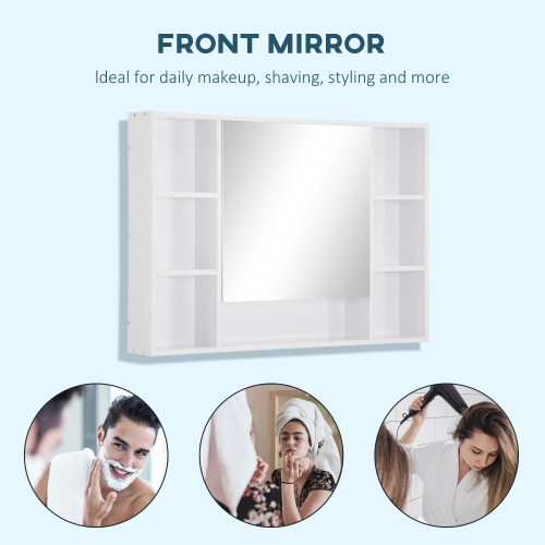 kleankin Wall Mounted Medicine Cabinet, 39.25"W x 27.5"H Bathroom Mirror Cabinet with Single Mirrored Door, Shelves and Storage Cupboard, White