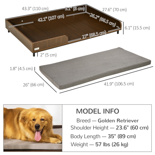 PawHut Elevated Dog Bed Frame, Furniture Style Pet Sofa, Modern Portable Cat Lounge, with Soft Cushion, Washable Cover, Steel Legs, for Large Dog,