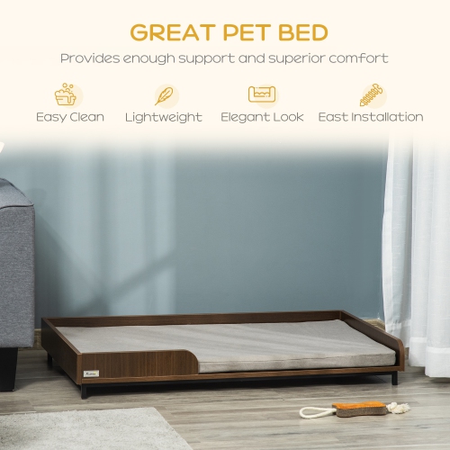 PawHut Elevated Dog Bed Frame, Furniture Style Pet Sofa, Modern Portable Cat Lounge, with Soft Cushion, Washable Cover, Steel Legs, for Large Dog,