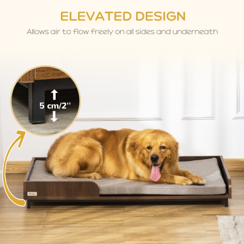 PawHut Elevated Dog Bed Frame, Furniture Style Pet Sofa, Modern Portable Cat Lounge, with Soft Cushion, Washable Cover, Steel Legs, for Large Dog,