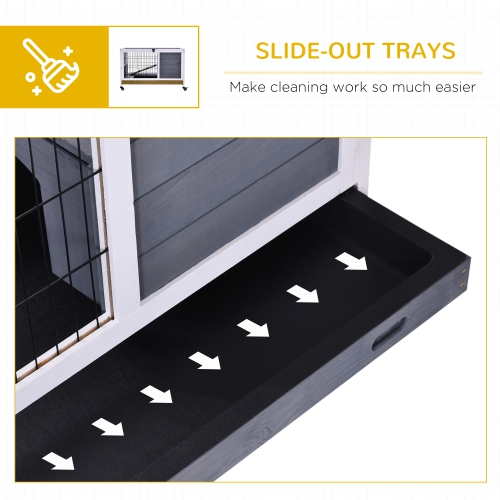 PawHut Wooden Indoor Rabbit Hutch Elevated Bunny Cage Habitat with Enclosed Run with Wheels, Ideal for Rabbits and Guinea Pigs, White