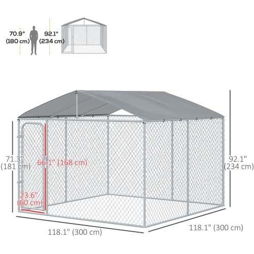 PawHut Outdoor Dog Kennel with Roof, Dog Run with Waterproof & UV-Resistant Cover, Secure Lock, for Backyard & Patio, 9.8' x 9.8' x 7.7'