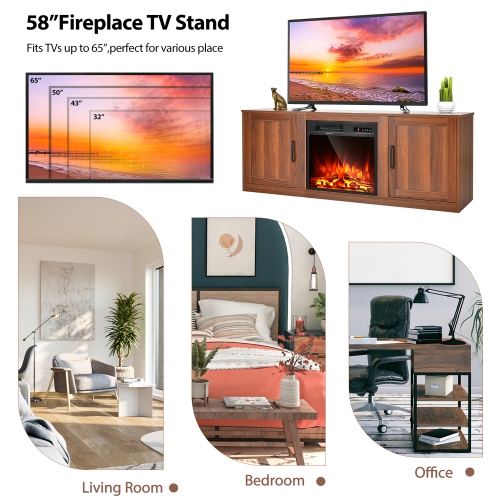 Costway 58" Fireplace TV Stand Entertainment Console W/ 18" Electric Fireplace