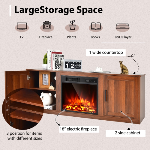 Costway 58" Fireplace TV Stand Entertainment Console W/ 18" Electric Fireplace