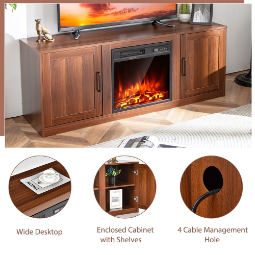 Costway 58" Fireplace TV Stand Entertainment Console W/ 18" Electric Fireplace