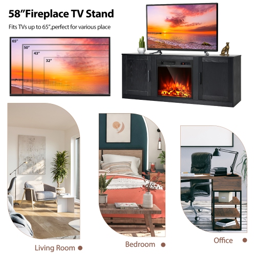 Costway 58" Fireplace TV Stand Entertainment Console W/ 18" Electric Fireplace