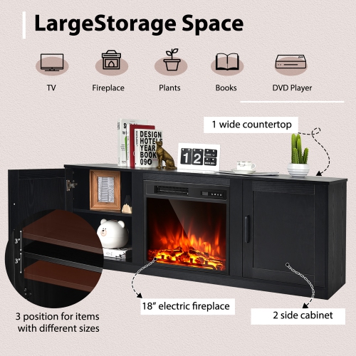Costway 58" Fireplace TV Stand Entertainment Console W/ 18" Electric Fireplace