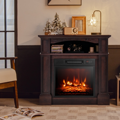 Costway 32" 1400W Electric Fireplace Mantel TV Stand Space Heater W/ Shelf