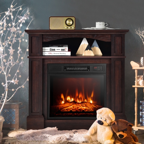 Costway 32" 1400W Electric Fireplace Mantel TV Stand Space Heater W/ Shelf