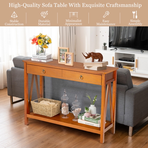 Costway Console Table Drawer Storage Shelf Modern Sofa Table Entryway Hallway
