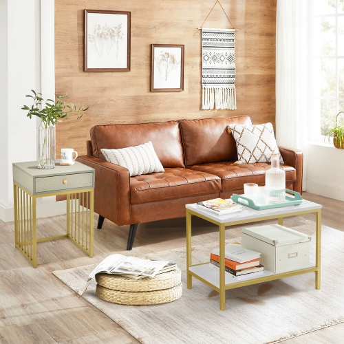 Costway Set of 2 Nesting Coffee Table Drawer Shelf Modern Sofa Side Table Steel Frame