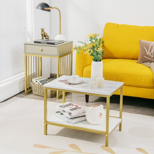 Costway Set of 2 Nesting Coffee Table Drawer Shelf Modern Sofa Side Table Steel Frame