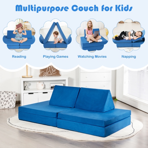 Coatway 4-Piece Convertible Kids Couch or 2 Chairs Toddler to Teen Sofa and Play Set