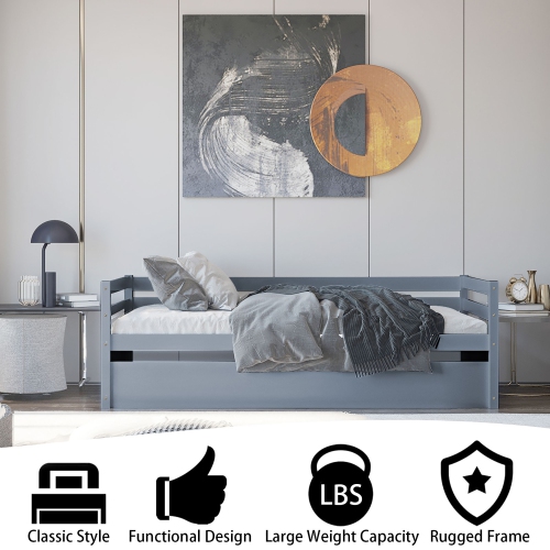 Costway Twin Size Trundle Daybed Wooden Slat Support Mattress Platform for Kids