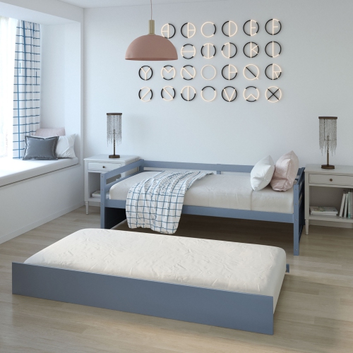 Costway Twin Size Trundle Daybed Wooden Slat Support Mattress Platform for Kids