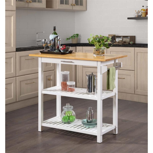Designs2Go Three-Tier Butcher Block Kitchen Prep Island with Drawer- White Wood