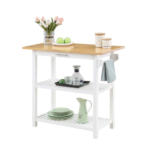 Designs2Go Three-Tier Butcher Block Kitchen Prep Island with Drawer- White Wood