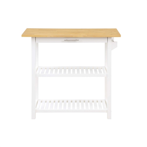 Designs2Go Three-Tier Butcher Block Kitchen Prep Island with Drawer- White Wood