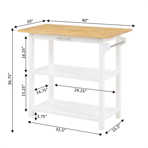 Designs2Go Three-Tier Butcher Block Kitchen Prep Island with Drawer- White Wood