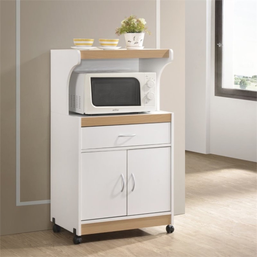 Hodedah Microwave Contemporary Wooden Kitchen Cart in White Finish