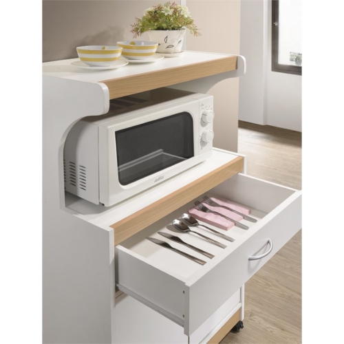 Hodedah Microwave Contemporary Wooden Kitchen Cart in White Finish