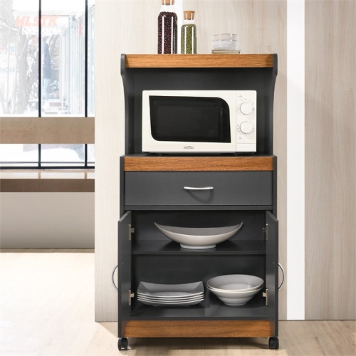 Hodedah Microwave Contemporary Wooden Kitchen Cart in Grey-Oak Finish
