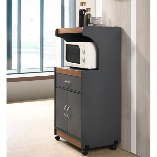 Hodedah Microwave Contemporary Wooden Kitchen Cart in Grey-Oak Finish