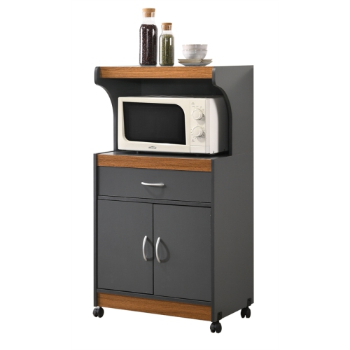 Hodedah Microwave Contemporary Wooden Kitchen Cart in Grey-Oak Finish
