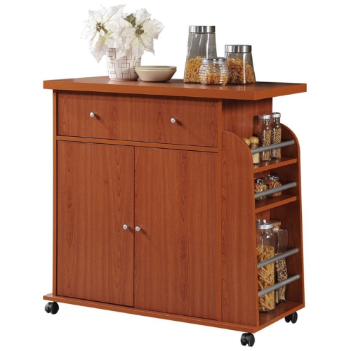 Hodedah Contemporary Wooden Kitchen Cart With Spice Rack In Cherry   16334928 