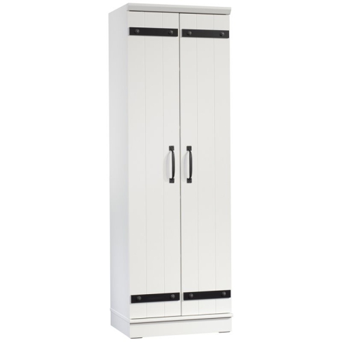 Pemberly Row 2-Barn Door Engineered Wood Narrow Storage Cabinet in Soft White
